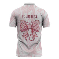 New Zealand Nurses RN Personalised Zipper Polo Shirt Pink Stethoscope Coquette Bow Maori Motif LT9 - Polynesian Pride