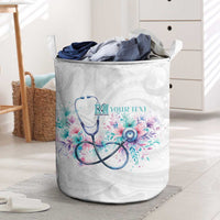 New Zealand Nurses RN Personalised Laundry Basket Stethoscope Floral Maori Motif LT9 White - Polynesian Pride