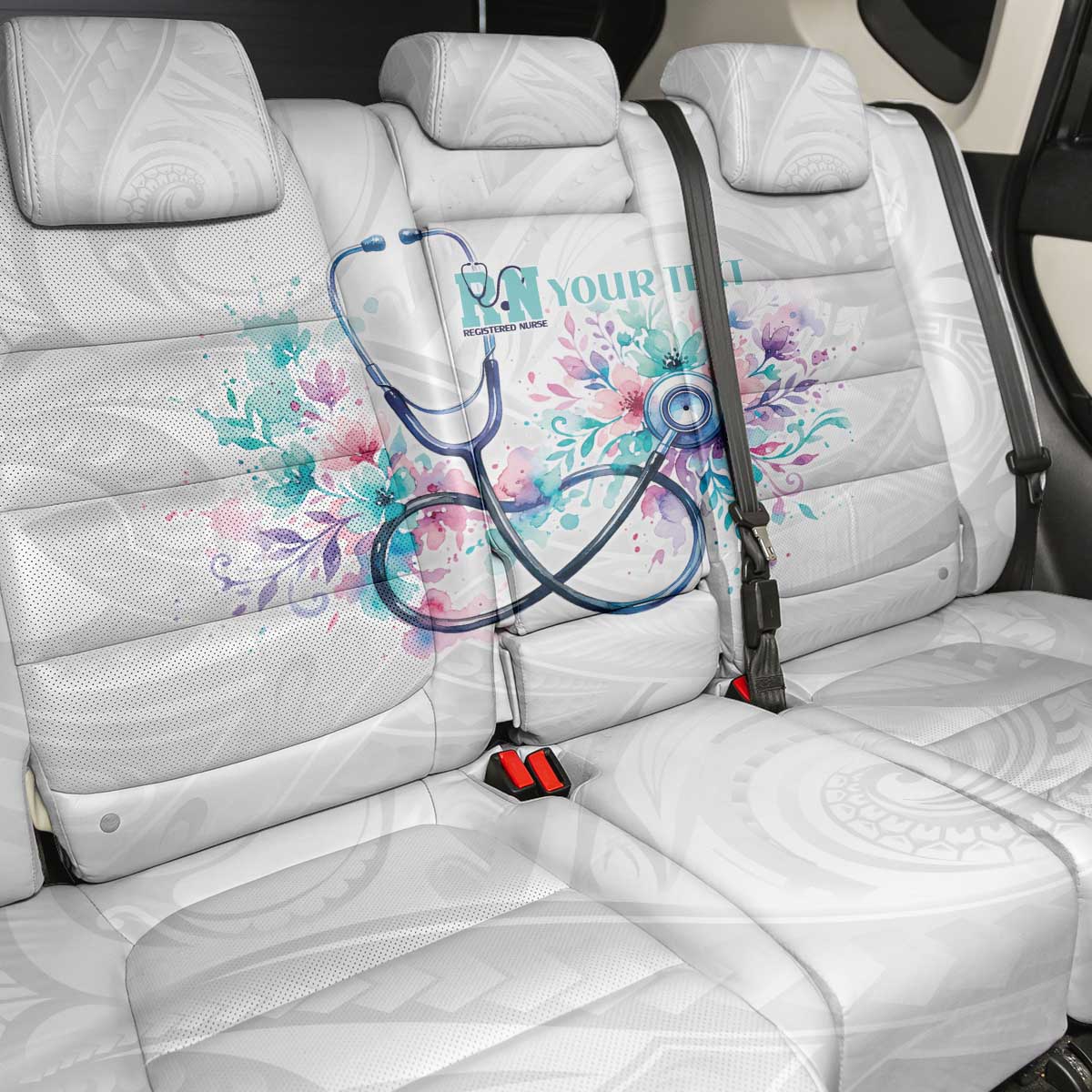 New Zealand Nurses RN Personalised Back Car Seat Cover Stethoscope Floral Maori Motif LT9 - Polynesian Pride