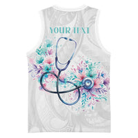 New Zealand Nurses RN Personalised Basketball Jersey Stethoscope Floral Maori Motif LT9 - Polynesian Pride