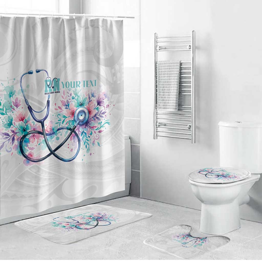 New Zealand Nurses RN Personalised Bathroom Set Stethoscope Floral Maori Motif LT9 Bathroom Set (4 pcs) White - Polynesian Pride
