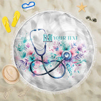 New Zealand Nurses RN Personalised Beach Blanket Stethoscope Floral Maori Motif LT9 One Size 150cm White - Polynesian Pride