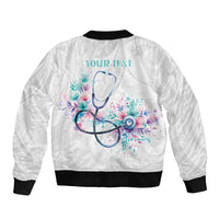 New Zealand Nurses RN Personalised Bomber Jacket Stethoscope Floral Maori Motif