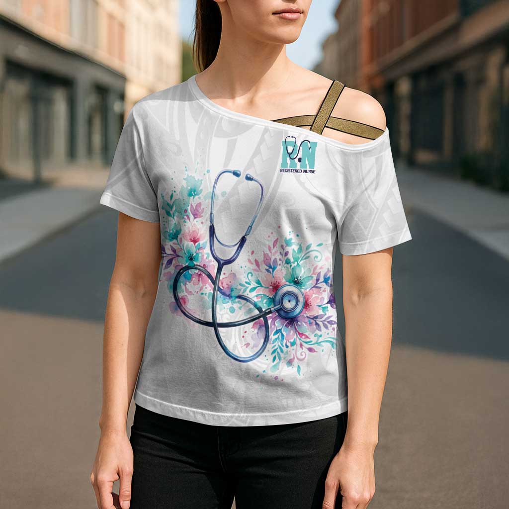 New Zealand Nurses RN Personalised Cross Shoulder Shirt Stethoscope Floral Maori Motif LT9 - Polynesian Pride