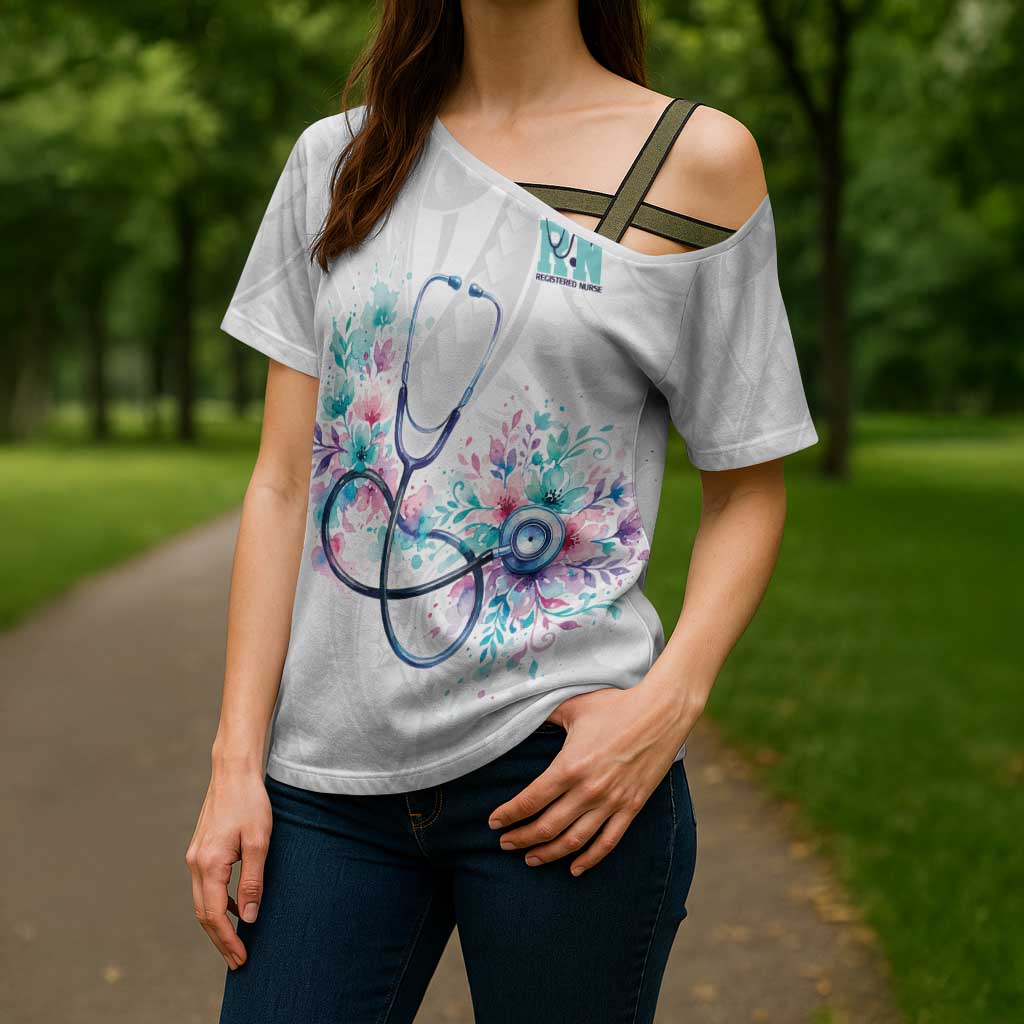 New Zealand Nurses RN Personalised Cross Shoulder Shirt Stethoscope Floral Maori Motif LT9 - Polynesian Pride
