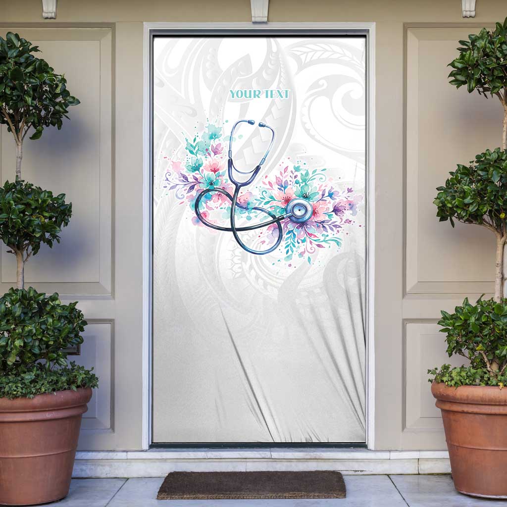New Zealand Nurses RN Personalised Door Cover Stethoscope Floral Maori Motif LT9 White - Polynesian Pride