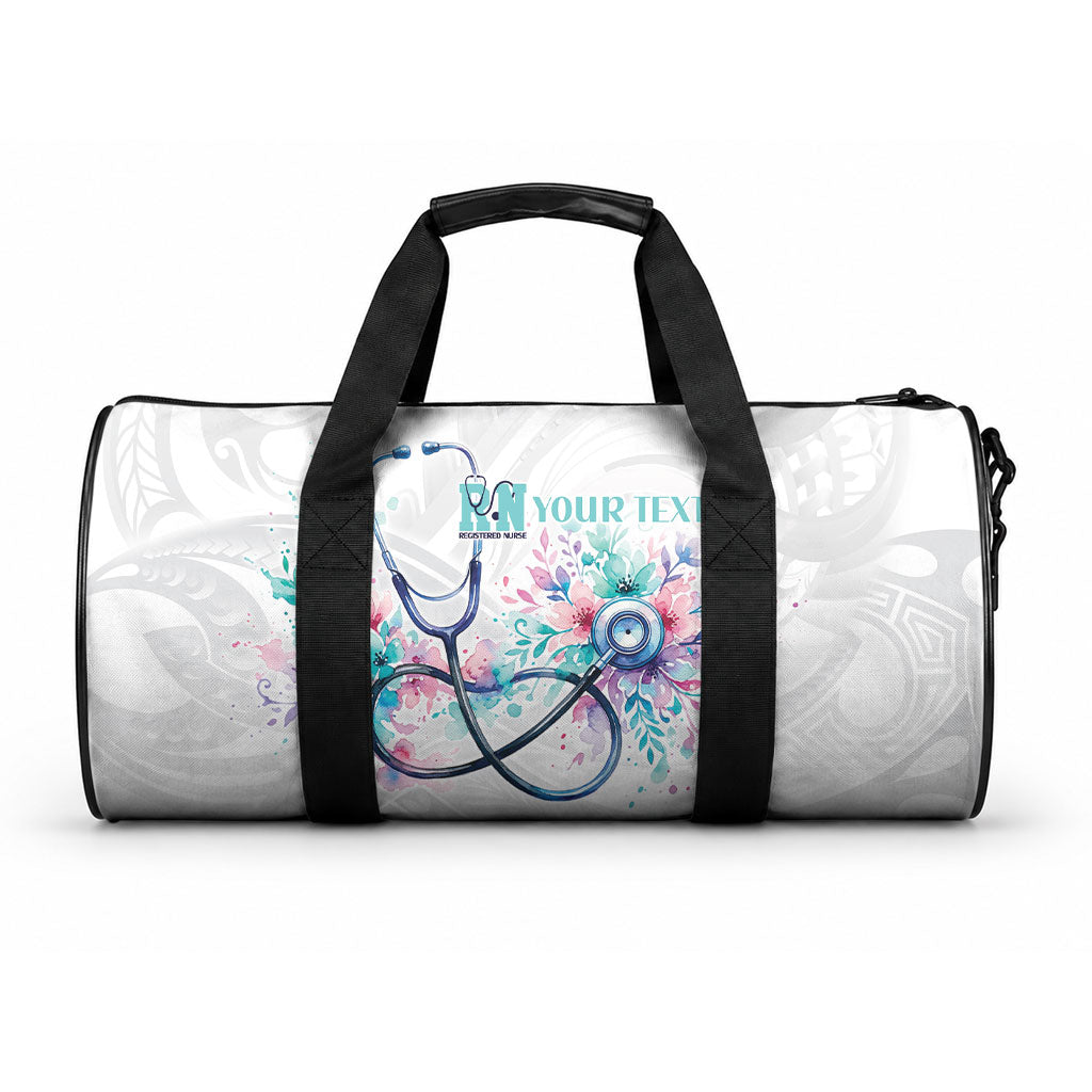 New Zealand Nurses RN Personalised Duffle Bag Stethoscope Floral Maori Motif LT9 One size Blue - Polynesian Pride