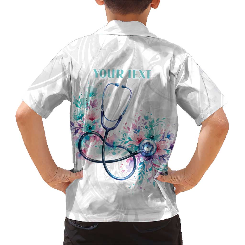 New Zealand Nurses RN Personalised Family Matching Off Shoulder Short Dress and Hawaiian Shirt Stethoscope Floral Maori Motif LT9 - Polynesian Pride