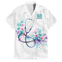 New Zealand Nurses RN Personalised Family Matching Off Shoulder Short Dress and Hawaiian Shirt Stethoscope Floral Maori Motif LT9 Dad's Shirt - Short Sleeve White - Polynesian Pride