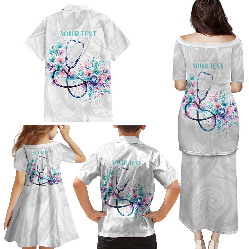 New Zealand Nurses RN Personalised Family Matching Puletasi and Hawaiian Shirt Stethoscope Floral Maori Motif LT9 - Polynesian Pride
