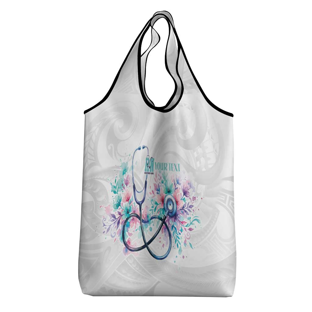 New Zealand Nurses RN Personalised Grocery Bag Stethoscope Floral Maori Motif