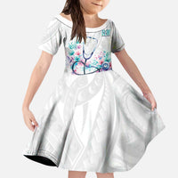 New Zealand Nurses RN Personalised Kid Short Sleeve Dress Stethoscope Floral Maori Motif LT9 KID White - Polynesian Pride