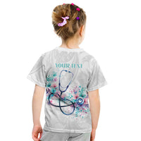 New Zealand Nurses RN Personalised Kid T Shirt Stethoscope Floral Maori Motif LT9 - Polynesian Pride
