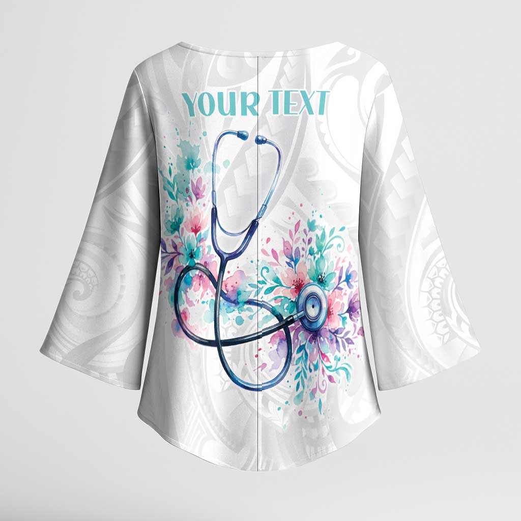 New Zealand Nurses RN Personalised Kimono Sleeve Blouse Stethoscope Floral Maori Motif