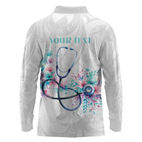 New Zealand Nurses RN Personalised Long Sleeve Polo Shirt Stethoscope Floral Maori Motif LT9 - Polynesian Pride