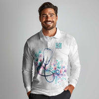 New Zealand Nurses RN Personalised Long Sleeve Polo Shirt Stethoscope Floral Maori Motif LT9 - Polynesian Pride