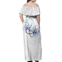 New Zealand Nurses RN Personalised Off Shoulder Maxi Dress Stethoscope Floral Maori Motif LT9 - Polynesian Pride