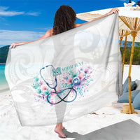 New Zealand Nurses RN Personalised Sarong Stethoscope Floral Maori Motif LT9 One Size 44 x 66 inches White - Polynesian Pride