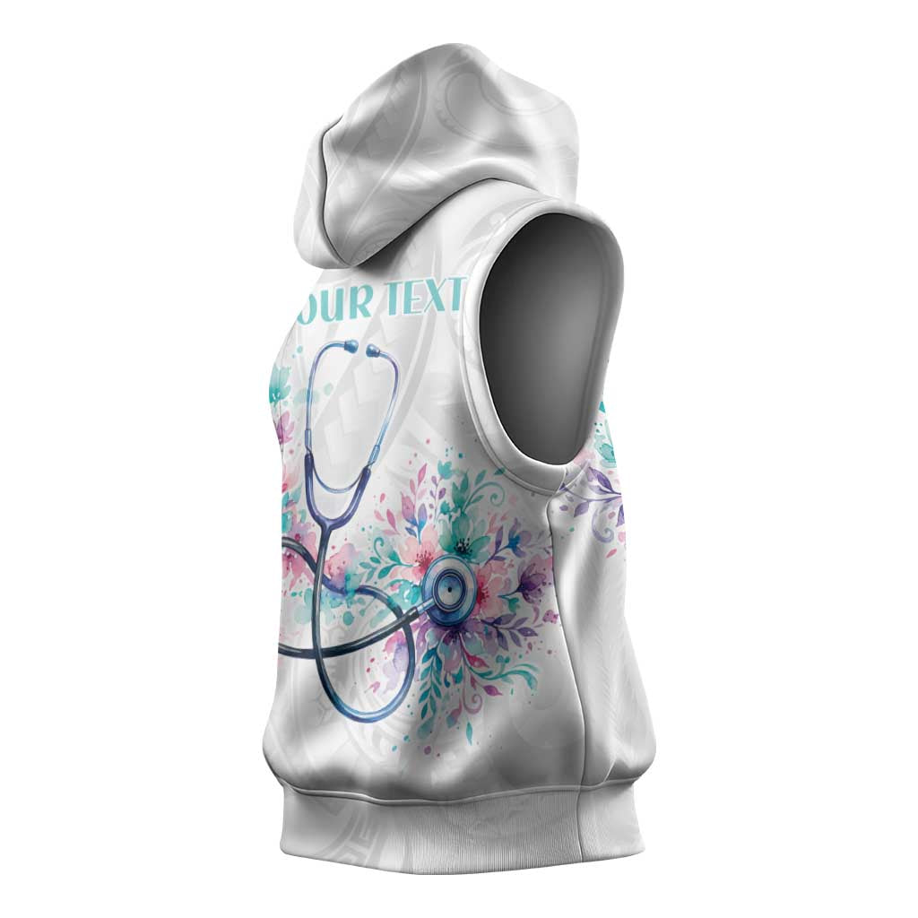 New Zealand Nurses RN Personalised Sleeveless Hoodie Stethoscope Floral Maori Motif LT9 - Polynesian Pride