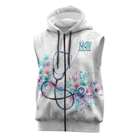 New Zealand Nurses RN Personalised Sleeveless Zip Hoodie Stethoscope Floral Maori Motif LT9 White - Polynesian Pride