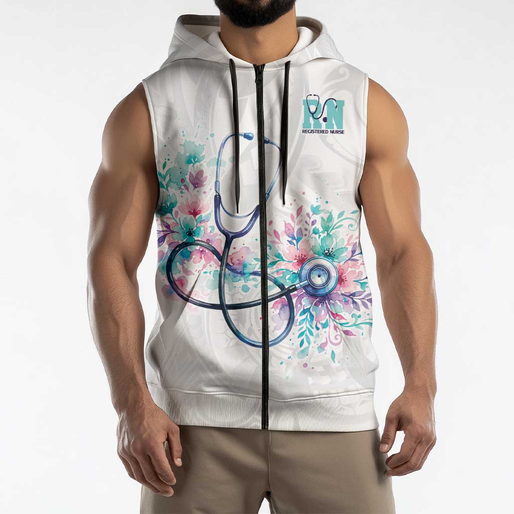 New Zealand Nurses RN Personalised Sleeveless Zip Hoodie Stethoscope Floral Maori Motif LT9 - Polynesian Pride
