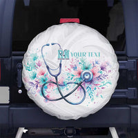 New Zealand Nurses RN Personalised Spare Tire Cover Stethoscope Floral Maori Motif LT9 No hole White - Polynesian Pride