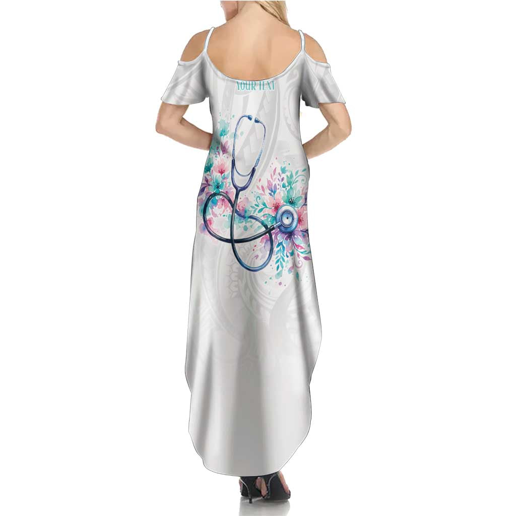 New Zealand Nurses RN Personalised Summer Maxi Dress Stethoscope Floral Maori Motif LT9 - Polynesian Pride