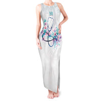 New Zealand Nurses RN Personalised Tank Maxi Dress Stethoscope Floral Maori Motif LT9 Women White - Polynesian Pride