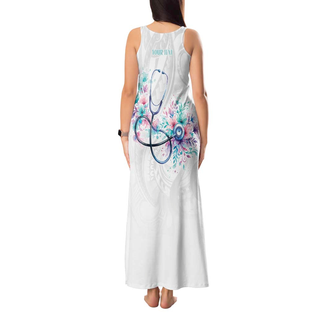 New Zealand Nurses RN Personalised Tank Maxi Dress Stethoscope Floral Maori Motif LT9 - Polynesian Pride