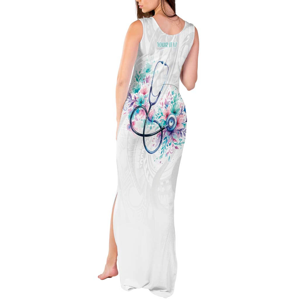New Zealand Nurses RN Personalised Tank Maxi Dress Stethoscope Floral Maori Motif LT9 - Polynesian Pride