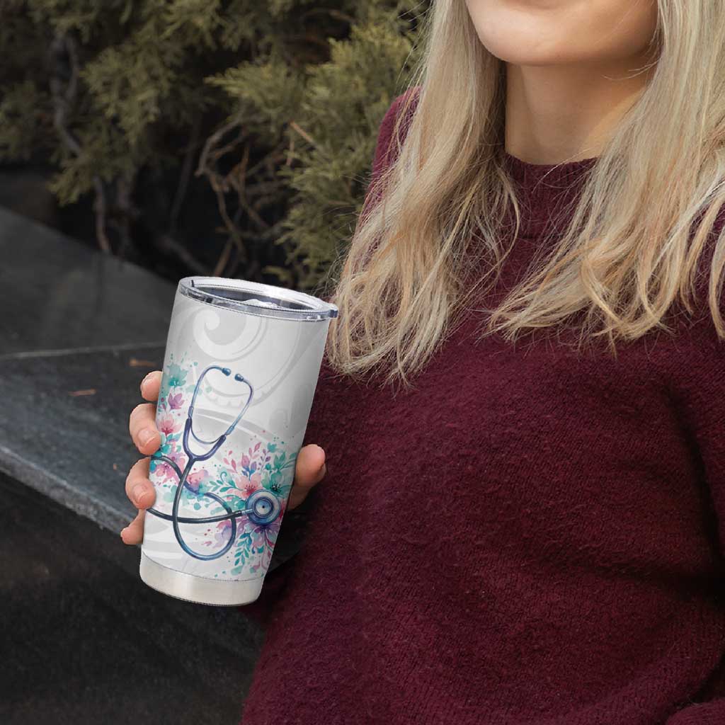 New Zealand Nurses RN Personalised Tumbler Cup Stethoscope Floral Maori Motif