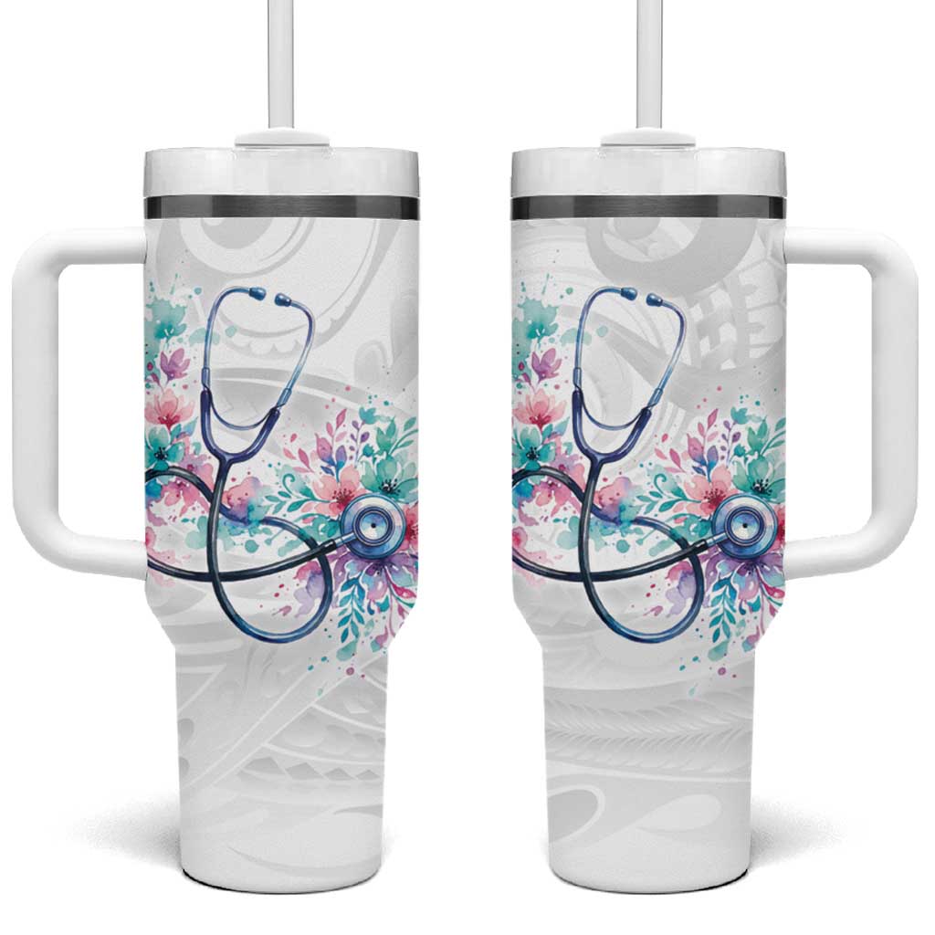 New Zealand Nurses RN Personalised Tumbler With Handle Stethoscope Floral Maori Motif