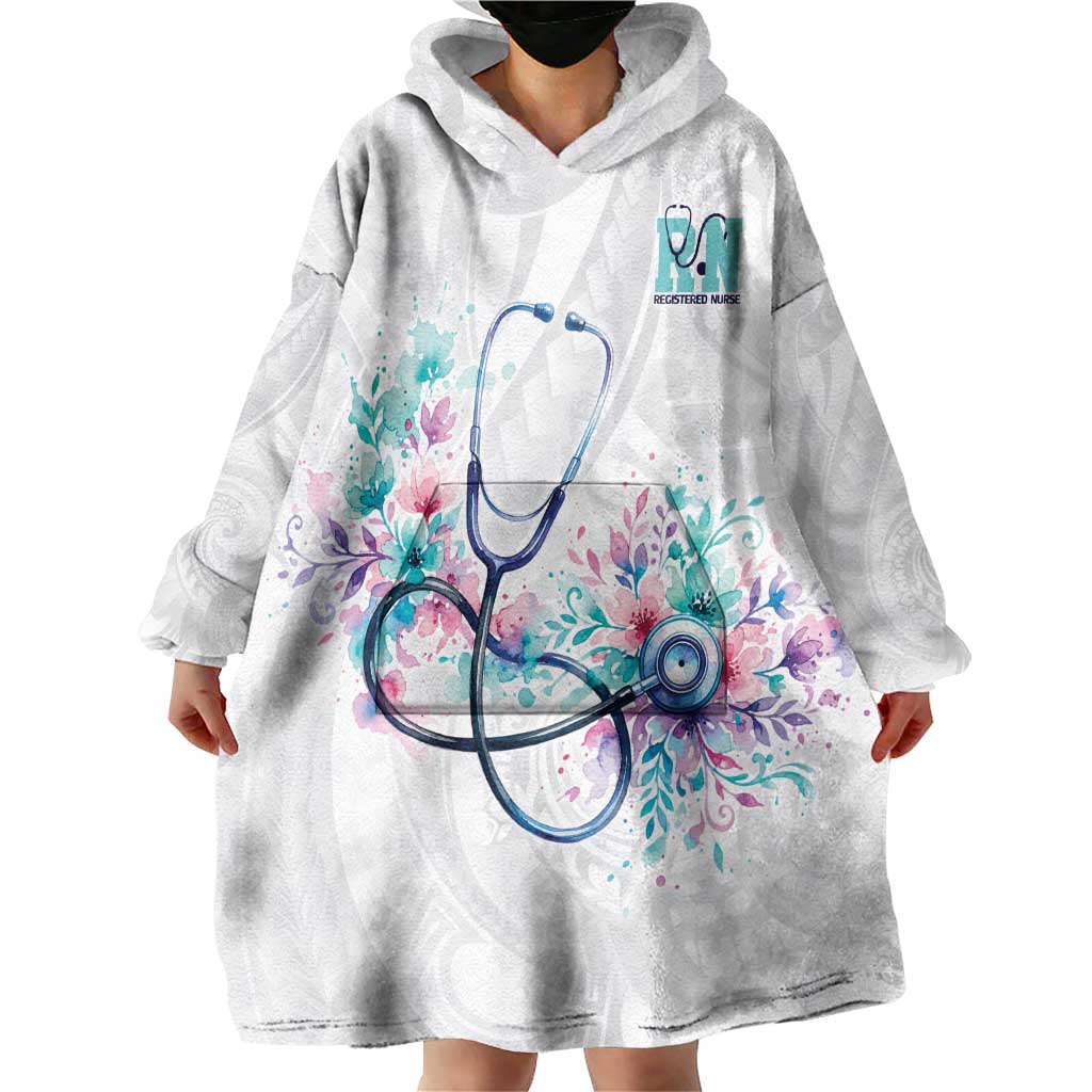 New Zealand Nurses RN Personalised Wearable Blanket Hoodie Stethoscope Floral Maori Motif LT9 - Polynesian Pride