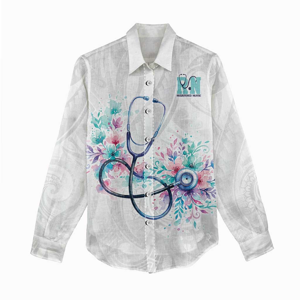 New Zealand Nurses RN Personalised Women Casual Shirt Stethoscope Floral Maori Motif LT9 - Polynesian Pride