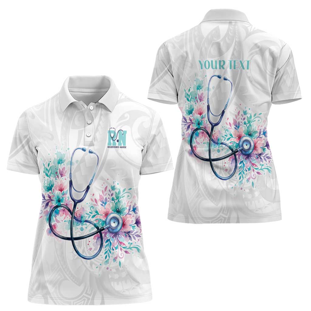 New Zealand Nurses RN Personalised Women Polo Shirt Stethoscope Floral Maori Motif LT9 - Polynesian Pride