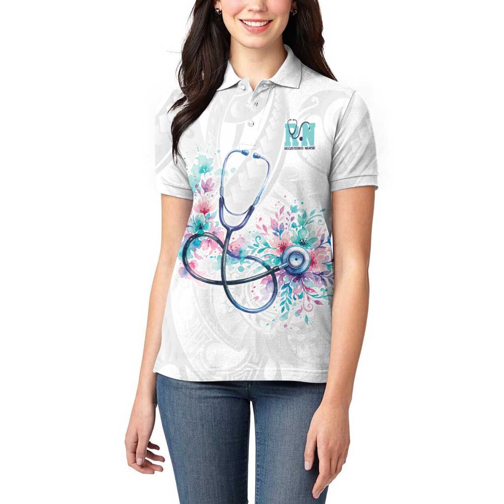 New Zealand Nurses RN Personalised Women Polo Shirt Stethoscope Floral Maori Motif LT9 - Polynesian Pride
