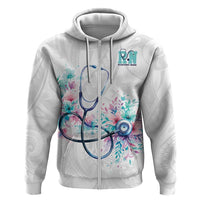 New Zealand Nurses RN Personalised Zip Hoodie Stethoscope Floral Maori Motif LT9 Zip Hoodie White - Polynesian Pride