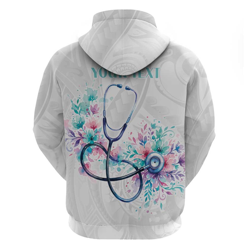 New Zealand Nurses RN Personalised Zip Hoodie Stethoscope Floral Maori Motif LT9 - Polynesian Pride