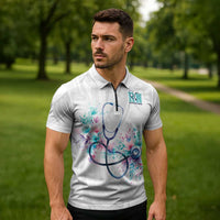 New Zealand Nurses RN Personalised Zipper Polo Shirt Stethoscope Floral Maori Motif LT9 - Polynesian Pride
