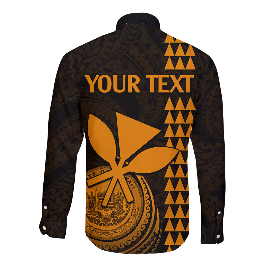 Custom Hawaii Long Sleeve Button Shirt King Kamehameha - Gold LT9 - Polynesian Pride