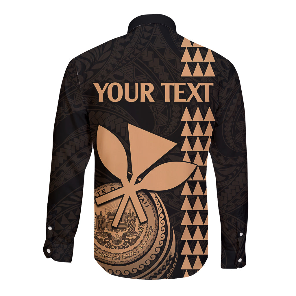 Custom Hawaii Long Sleeve Button Shirt King Kamehameha - Nude LT9 - Polynesian Pride