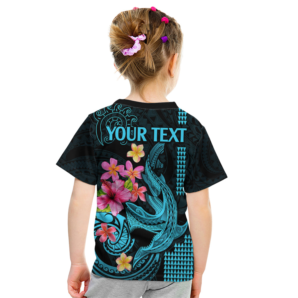 Custom Polynesian Kid T Shirt Hawaiian Warriors with Tribal Shark Tattoos - Blue LT9 - Polynesian Pride