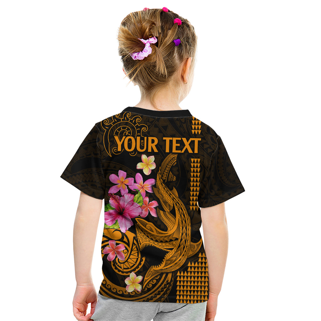 Custom Polynesian Kid T Shirt Hawaiian Warriors with Tribal Shark Tattoos - Gold LT9 - Polynesian Pride