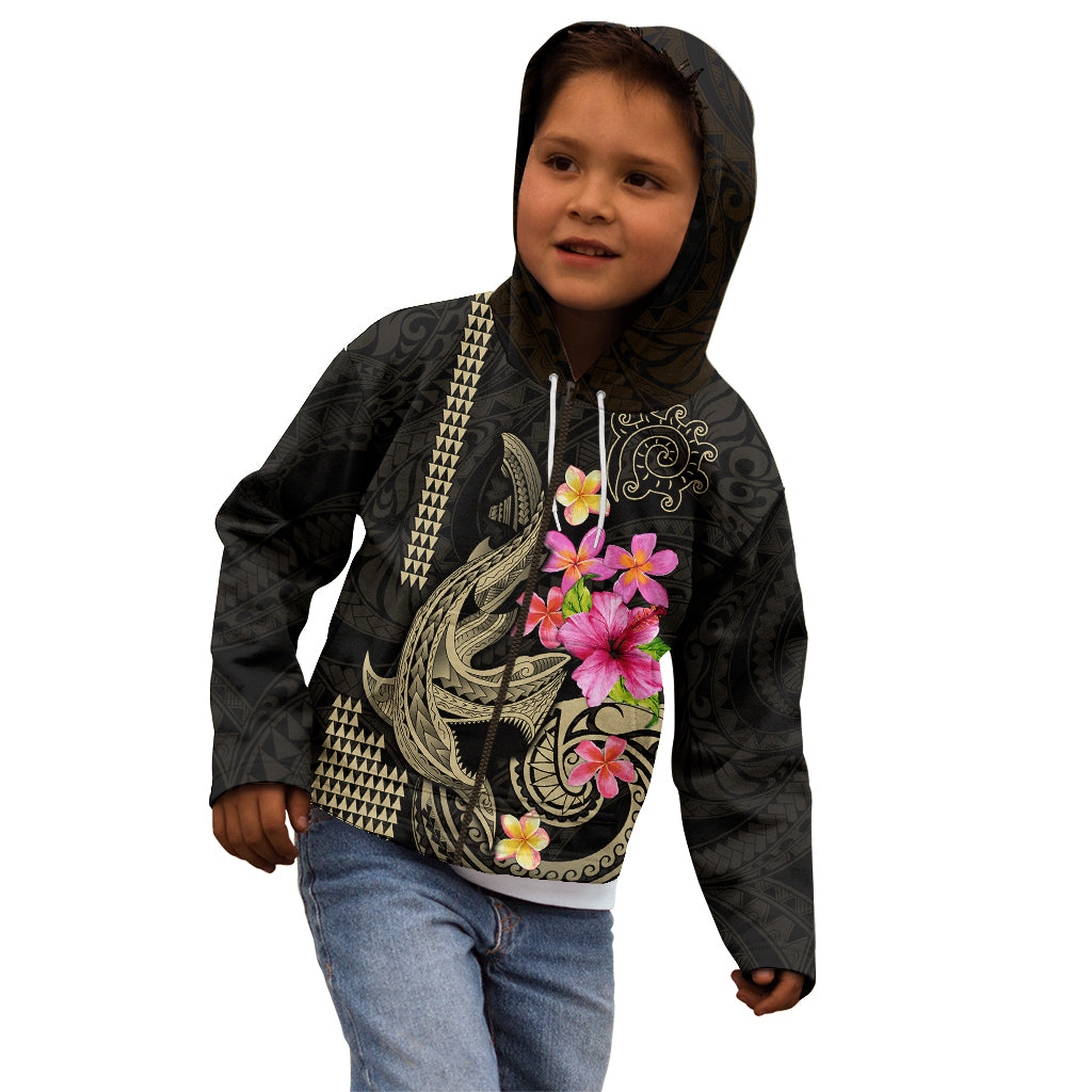 Custom Polynesian Kid Hoodie Hawaiian Warriors with Tribal Shark Tattoos - Nude LT9 - Polynesian Pride