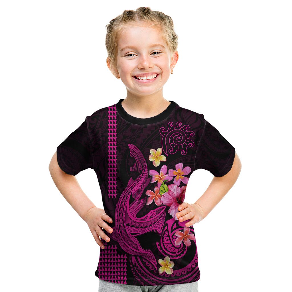 Custom Polynesian Kid T Shirt Hawaiian Warriors with Tribal Shark Tattoos - Pink LT9 Pink - Polynesian Pride
