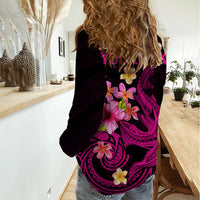 Custom Polynesian Women Casual Shirt Hawaiian Warriors with Tribal Shark Tattoos - Pink LT9 - Polynesian Pride