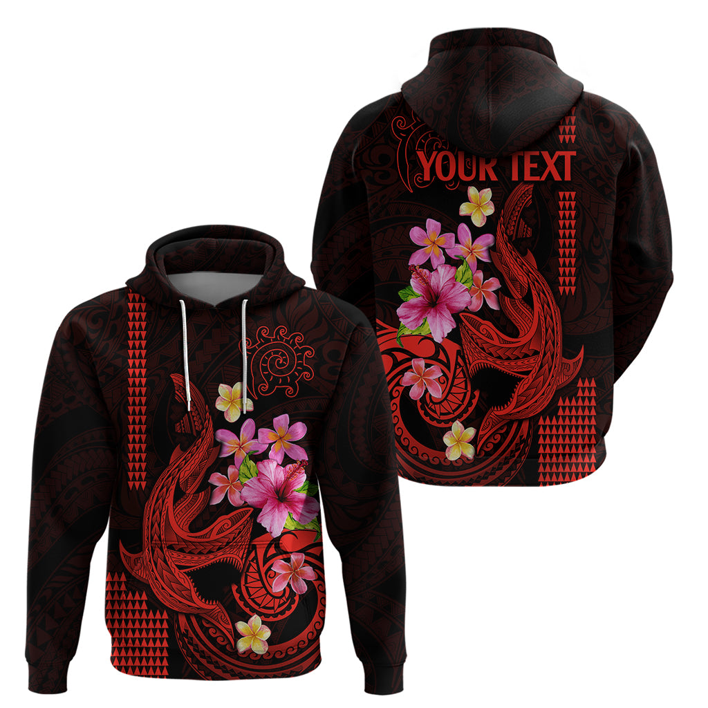 Custom Polynesian Hoodie Hawaiian Warriors with Tribal Shark Tattoos Red LT9 - Polynesian Pride