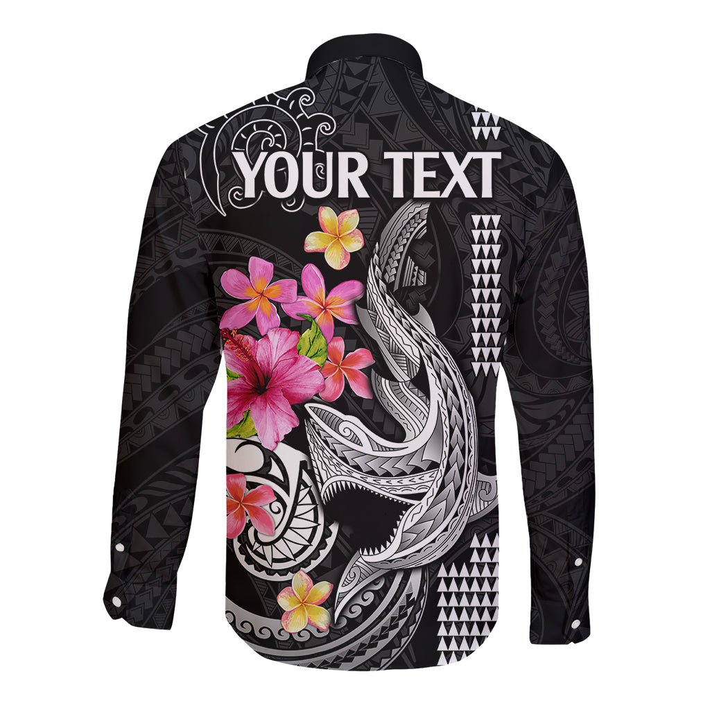 Custom Polynesian Long Sleeve Button Shirt Hawaiian Warriors with Tribal Shark Tattoos - White LT9 - Polynesian Pride