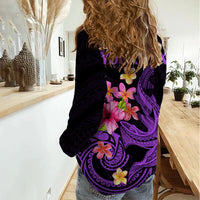 Custom Polynesian Women Casual Shirt Hawaiian Warriors with Tribal Shark Tattoos - Purple LT9 - Polynesian Pride