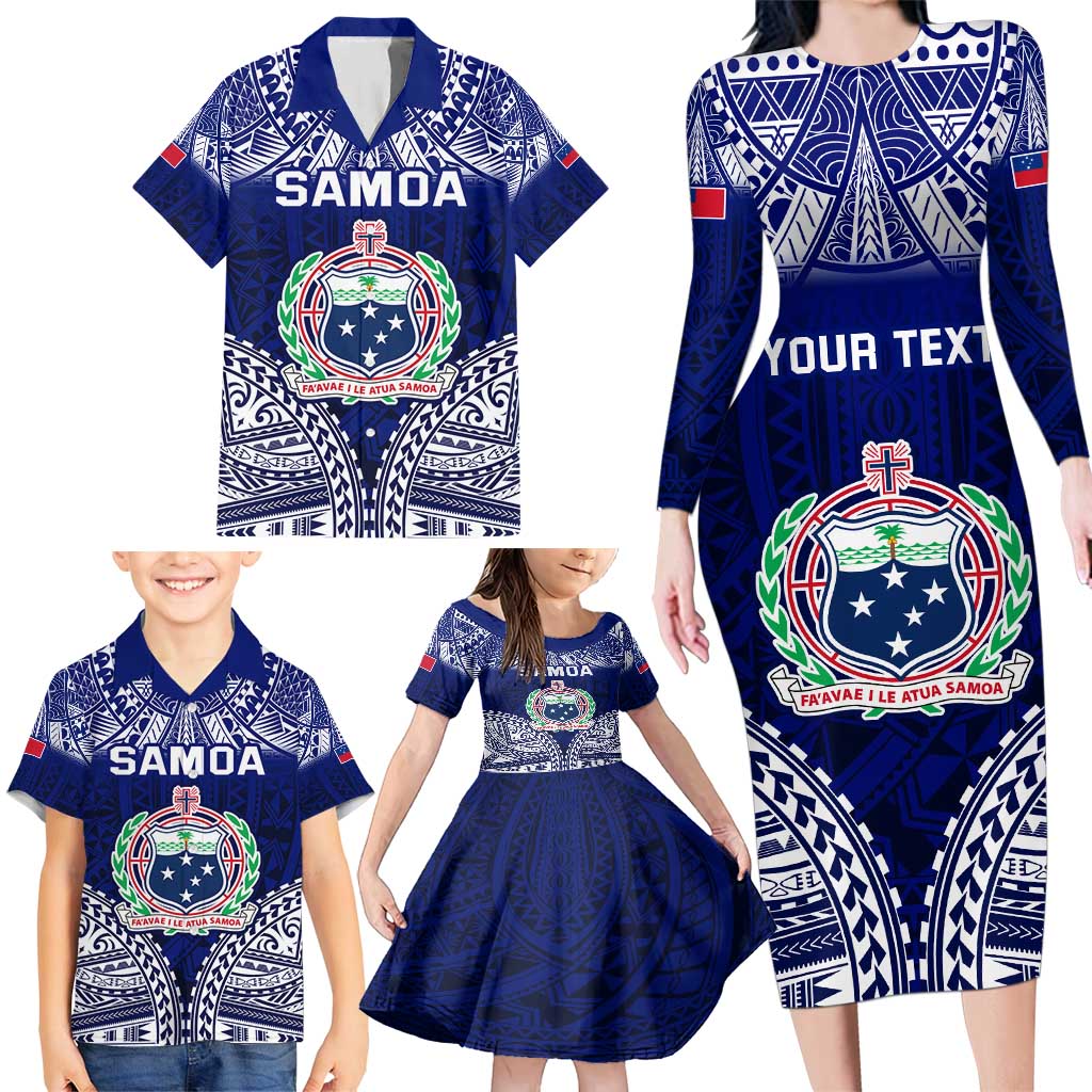 Personalised Samoa Coat Of Arms Family Matching Long Sleeve Bodycon Dress and Hawaiian Shirt With Polynesian Pattern Version LT9 - Polynesian Pride